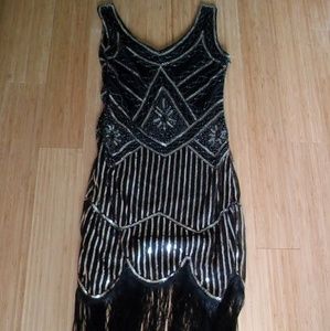 Gatsby flapper black gold sequin dress